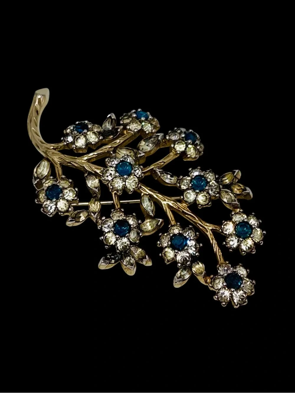 Exquisite Vtg Signed JOMAZ Joseph Mazer Floral Rhinestone Brooch 1950s Estate Pc - Picture 5 of 14